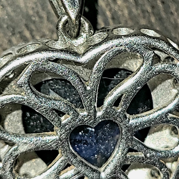 925 Sterling Silver Heart Blue Lab Created Sapphire Titanic Love Pendant - Picture 6 of 9